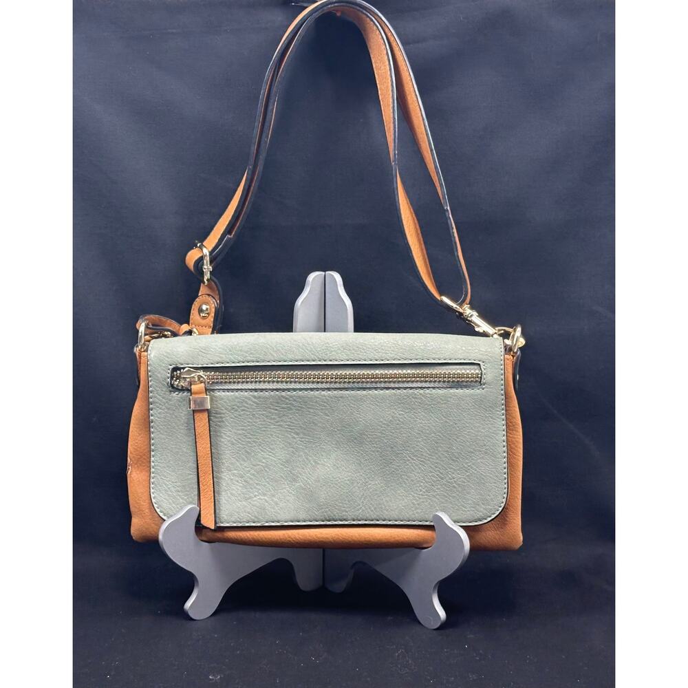 Simply Noelle Crossbody Shoulder Purse Tan & Light Blue Leather Boho Minimalist